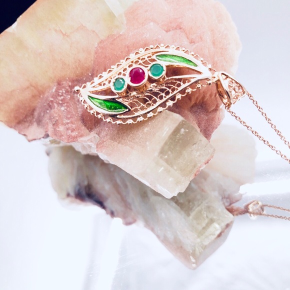 Esmeralda Strawberry Gold Emerald Rhodolite Garnet Necklace - Picture 2 of 6